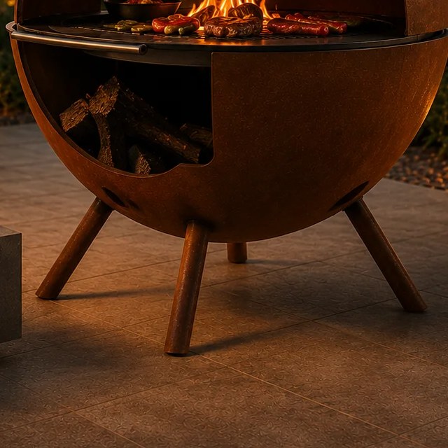 ORBIUM, base y leñera de acero corten