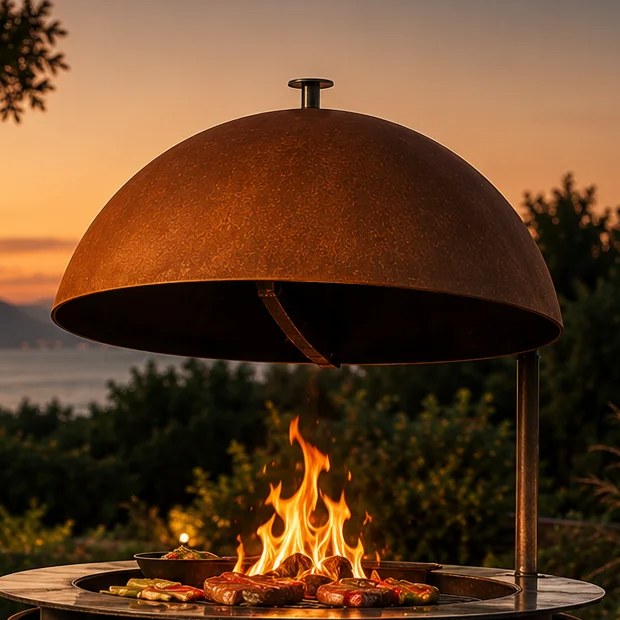 VULCANO, cúpula de acero corten sobre el fuego